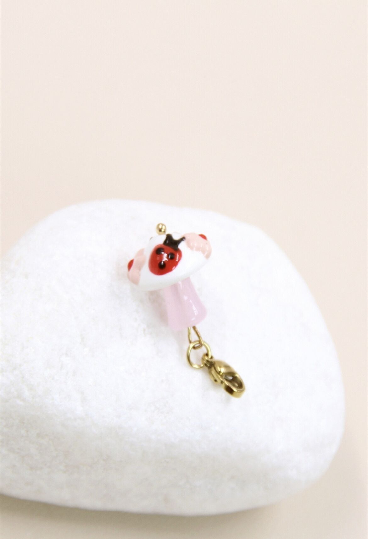 Porcelain Mushroom Charm Pendant with Stainless Steel Lobster Clasp