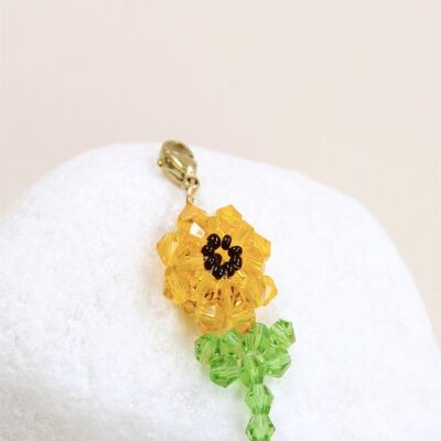 Sunflower Charm Pendant in Pearls and Stainless Steel - A Radiant Jewel
