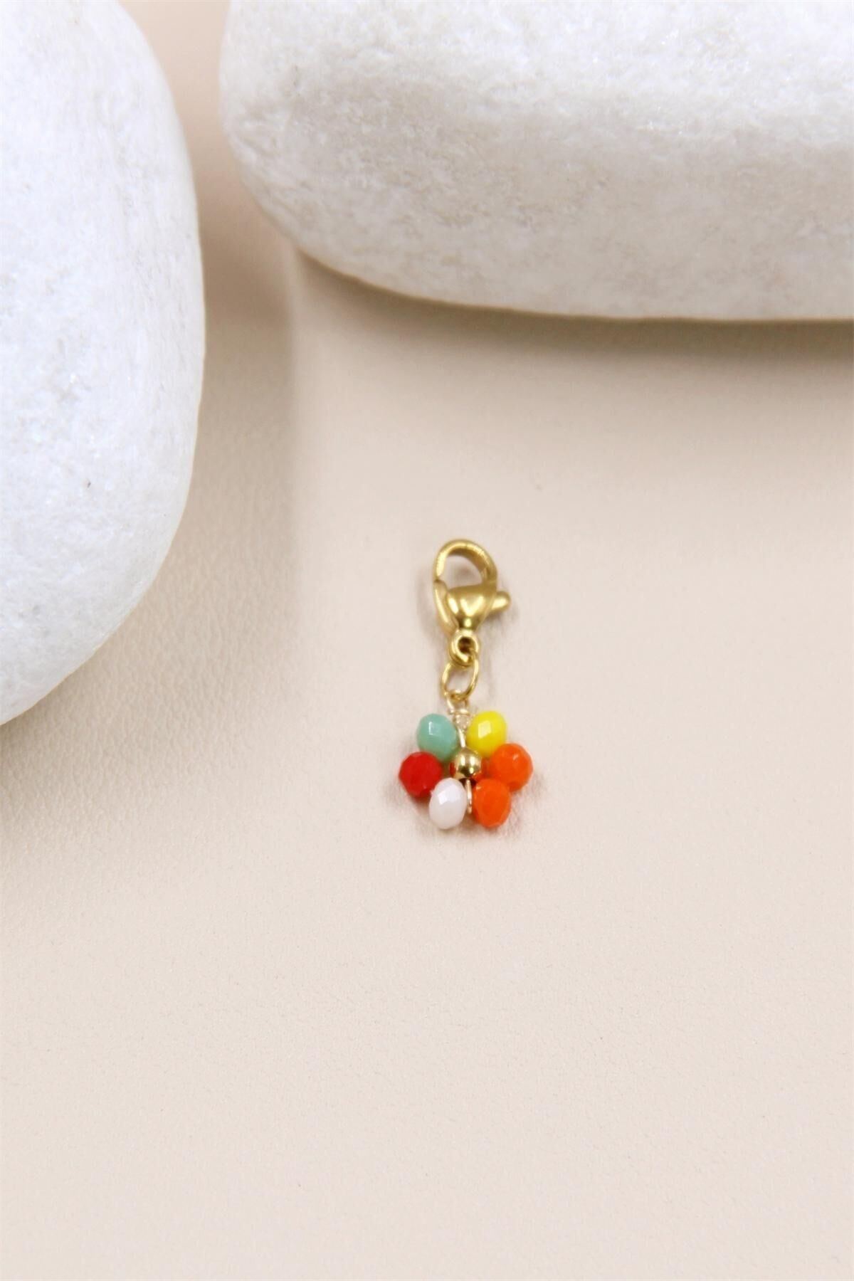 Ciondolo in acciaio inossidabile con motivo floreale multicolore