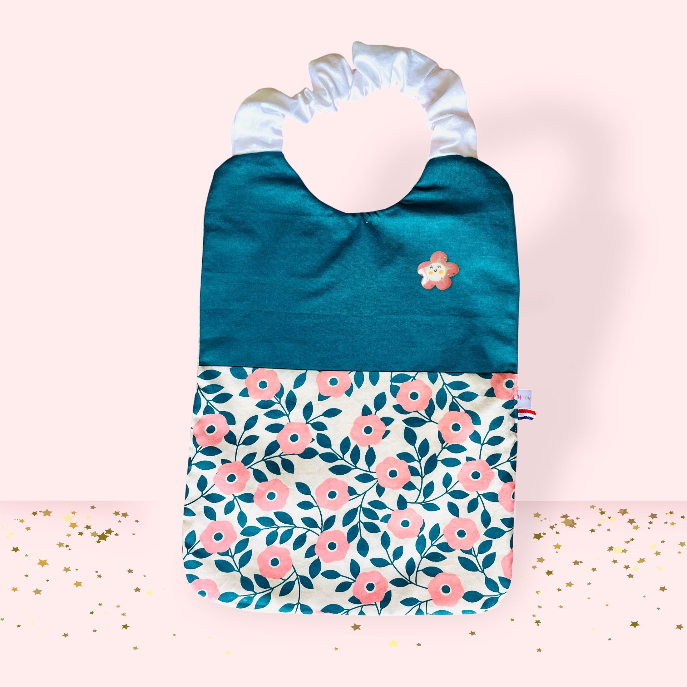 Großes elastisches Lätzchen fürs Kinderzimmer, Kantinenserviette. Hergestellt in Frankreich – BLUMEN