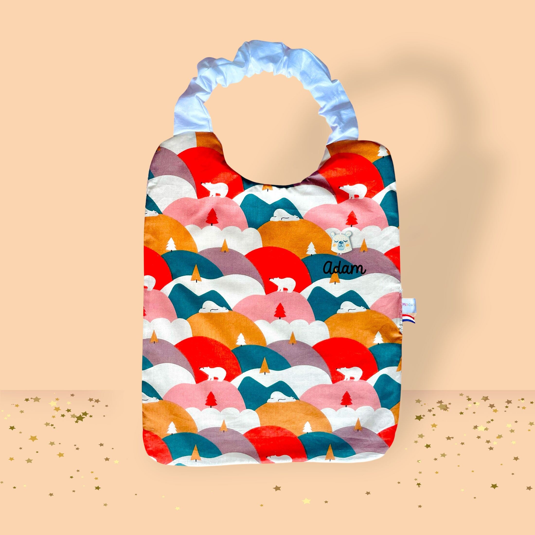 Großes elastisches Lätzchen fürs Kinderzimmer, Kantinenserviette. Hergestellt in Frankreich - UNSERE