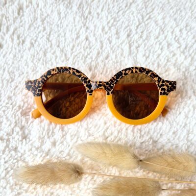 Gafas de sol redondas UV400 para bebés y niños - Amarillo/Leopardo