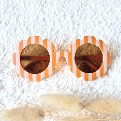 Baby and children's sunglasses UV400 flower - Striped Camel / Soft pink