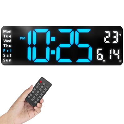 Opis Clock 1 XL en bleu : Horloge murale numérique avec chiffres lumineux