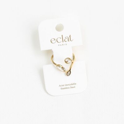 Adjustable gold ring with crystal foliage