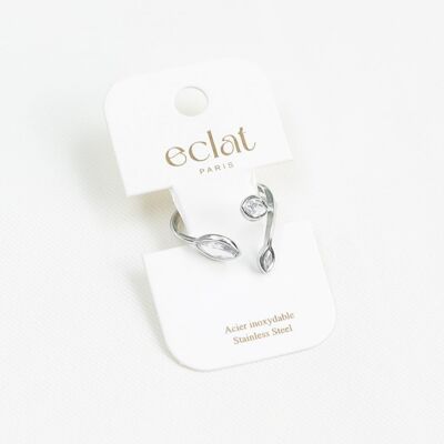Adjustable silver ring with crystal foliage