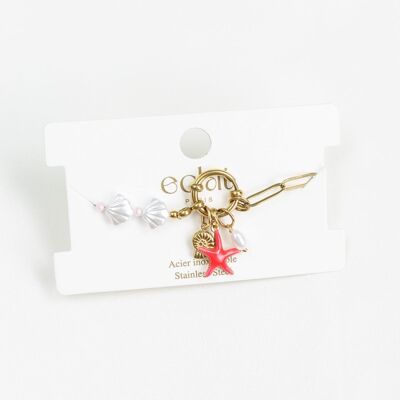 Half-link, half-shell necklace with neon pink starfish