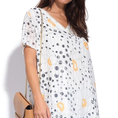 Plus size white polka dot blouse (A890)
