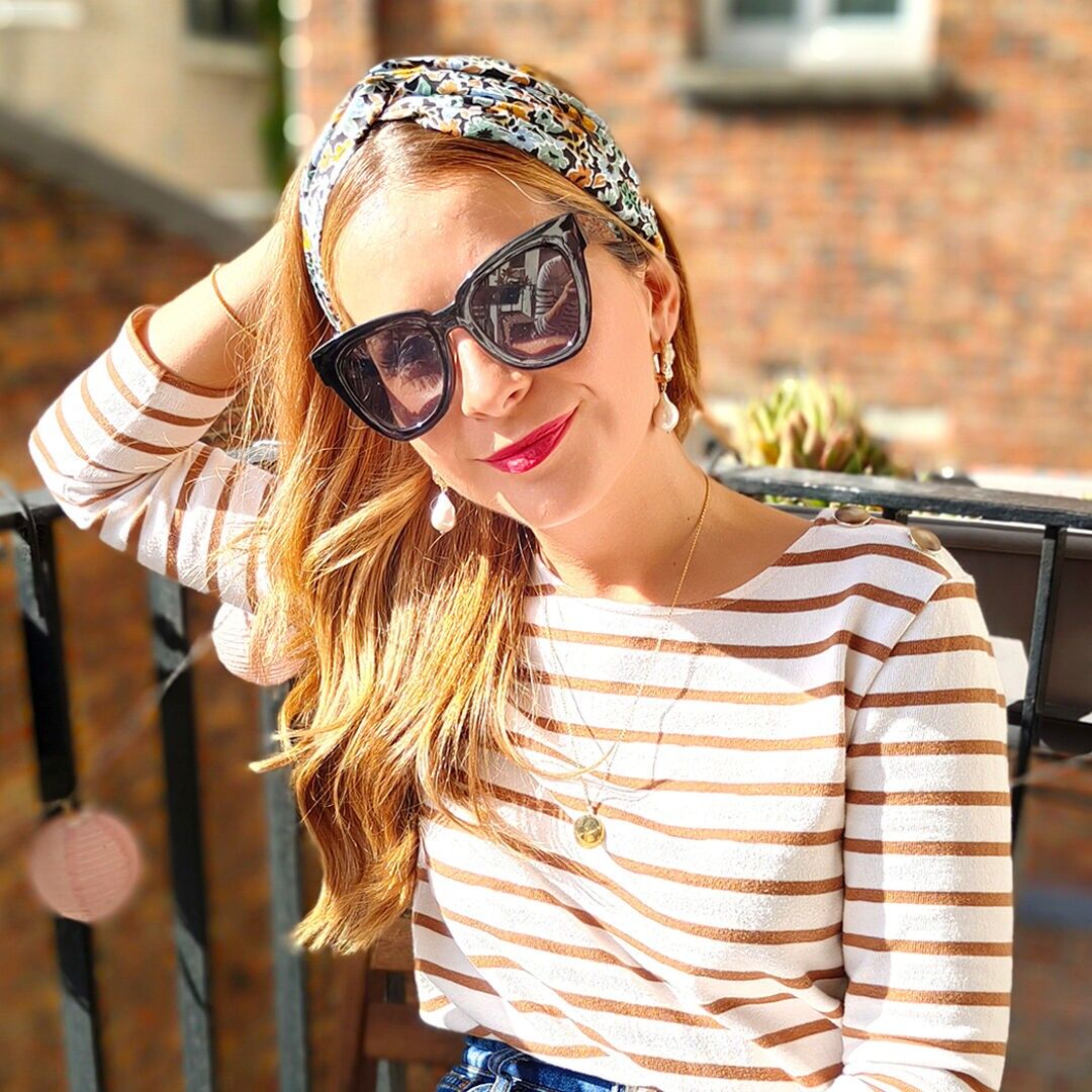 Fascia per capelli GARANCE/cotone organico stampato ocra e verde acqua