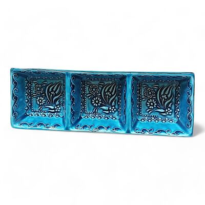Ceramic Snack Dish with 3 Compartments – Iznik, Blue – 25x8cm