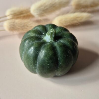 Gemstone Pumpkin Carving Green Nephrite Jade 7cm – Hand-Carved Autumn Magic for Halloween Decoration