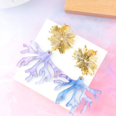 Pendientes de coral perlado morado y rosa