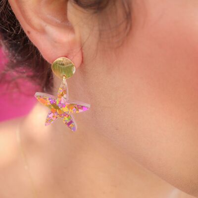 Pink Snowflake Starfish Earrings