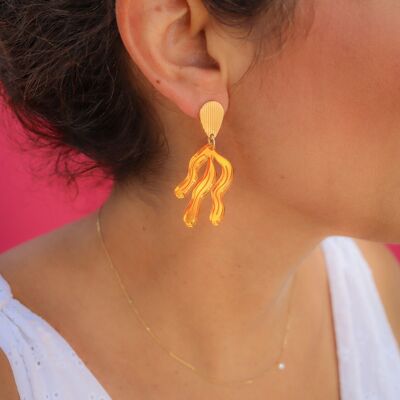 Orange Mirror Wave Earrings