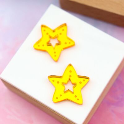 Orange Mirror Star Hoop Earrings