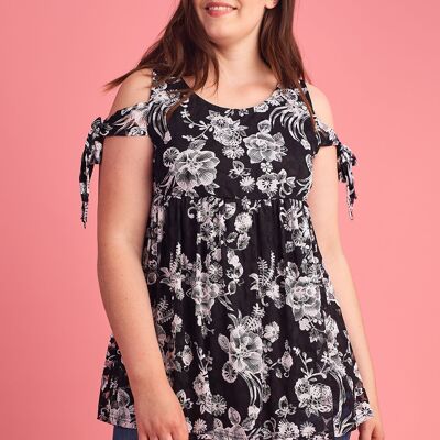 Blusa negra texturizada de talla grande (A953)