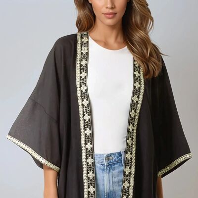 Black Embellished Edge Kimono