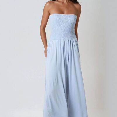 Light Blue Bandeau Shirred Jumpsuit