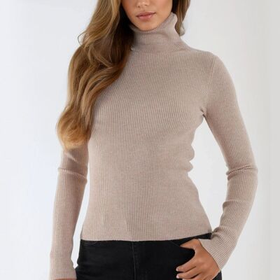 Stone Ribbed Roll Neck Jumper