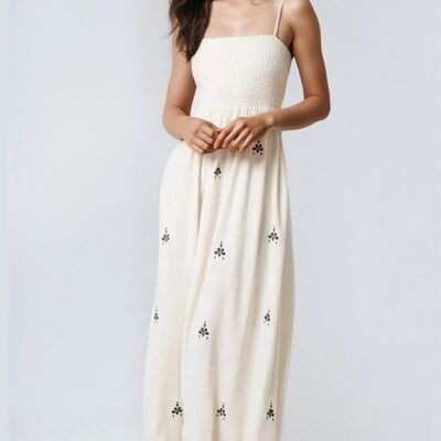 Ivory Embroidered Shirred Cami Maxi Dress