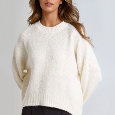Ivory Textured Knit Crew Neck Jumper