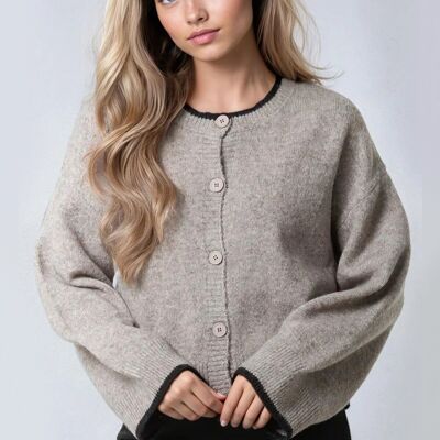 Mocha Wool Blend Contrast Edge Cardigan