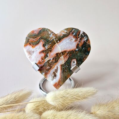 Red Druzy Moss Agate Heart (8-10 cm) – Love & Passion #64