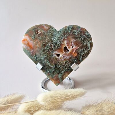 Red Druzy Moss Agate Heart (8-10 cm) – Love & Passion #67