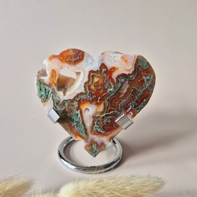 Red Druzy Moss Agate Heart (8-10 cm) – Love & Passion #75