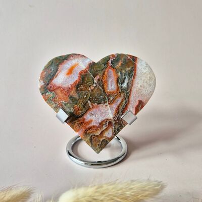 Red Druzy Moss Agate Heart (8-10 cm) – Love & Passion #85