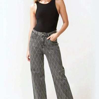 Black Wash Diamond Embellished Straight Leg Jeans