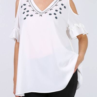 Blusa coral con bordado de talla grande (A963)