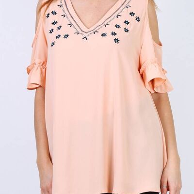 Blusa coral con bordado de talla grande (A963)