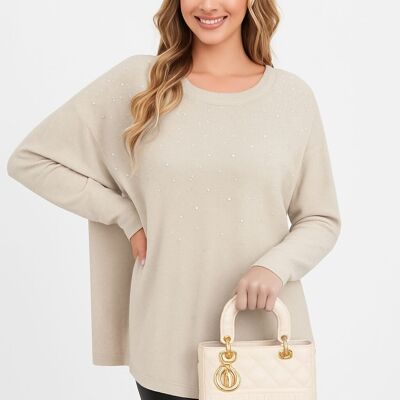 CRYSTAL DIAMANTES EMBELLISHED FRONT BATWING KNIT JUMPER