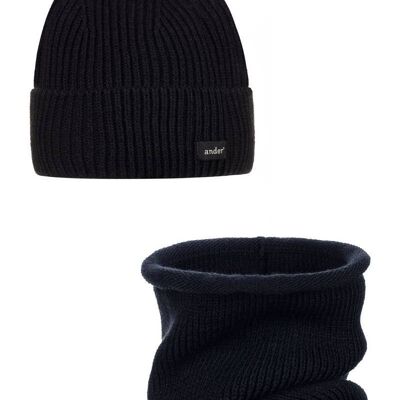 Hat and snood "Anacleto" - unisex set acrylic wool black