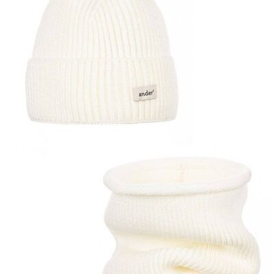 Hat and snood "Carmela" - girl set acrylic wool ecrue