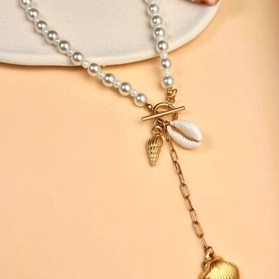 Collier perle breloque pendantes coquillage acier inoxydable