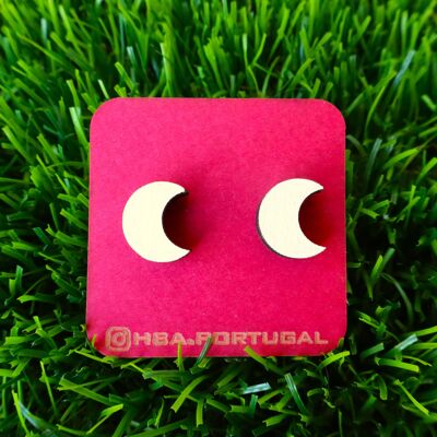 Boucles d'oreilles lune colorées en bois, bijou en bois fait main