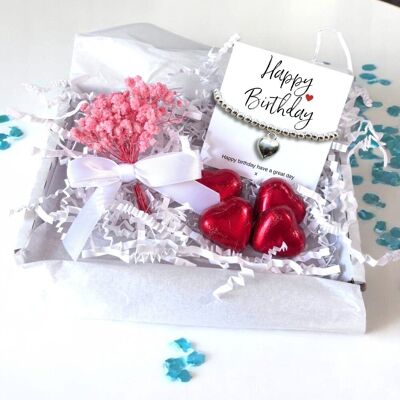 Happy Birthday Mini Gift Hamper with Silver Heart Bracelet | Letter Box Gift For Her | Unique Gifts For Her UK (Copy)