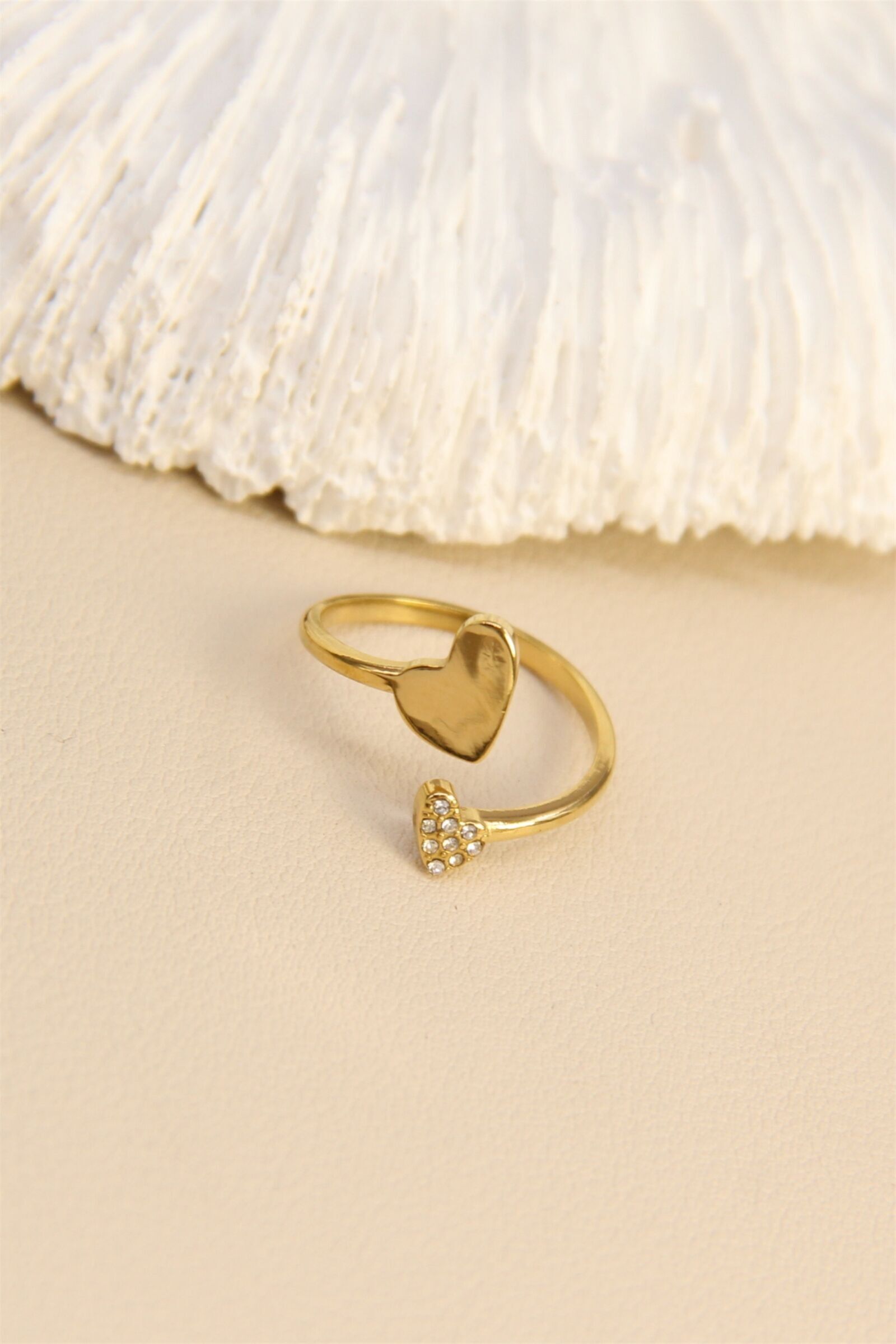 Anello doppio cuore regolabile – Acciaio inossidabile