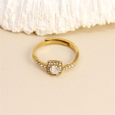 Stainless Steel Crystal Square Ring