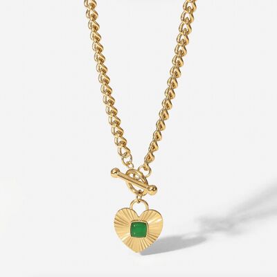 Heart necklace with links and green stone