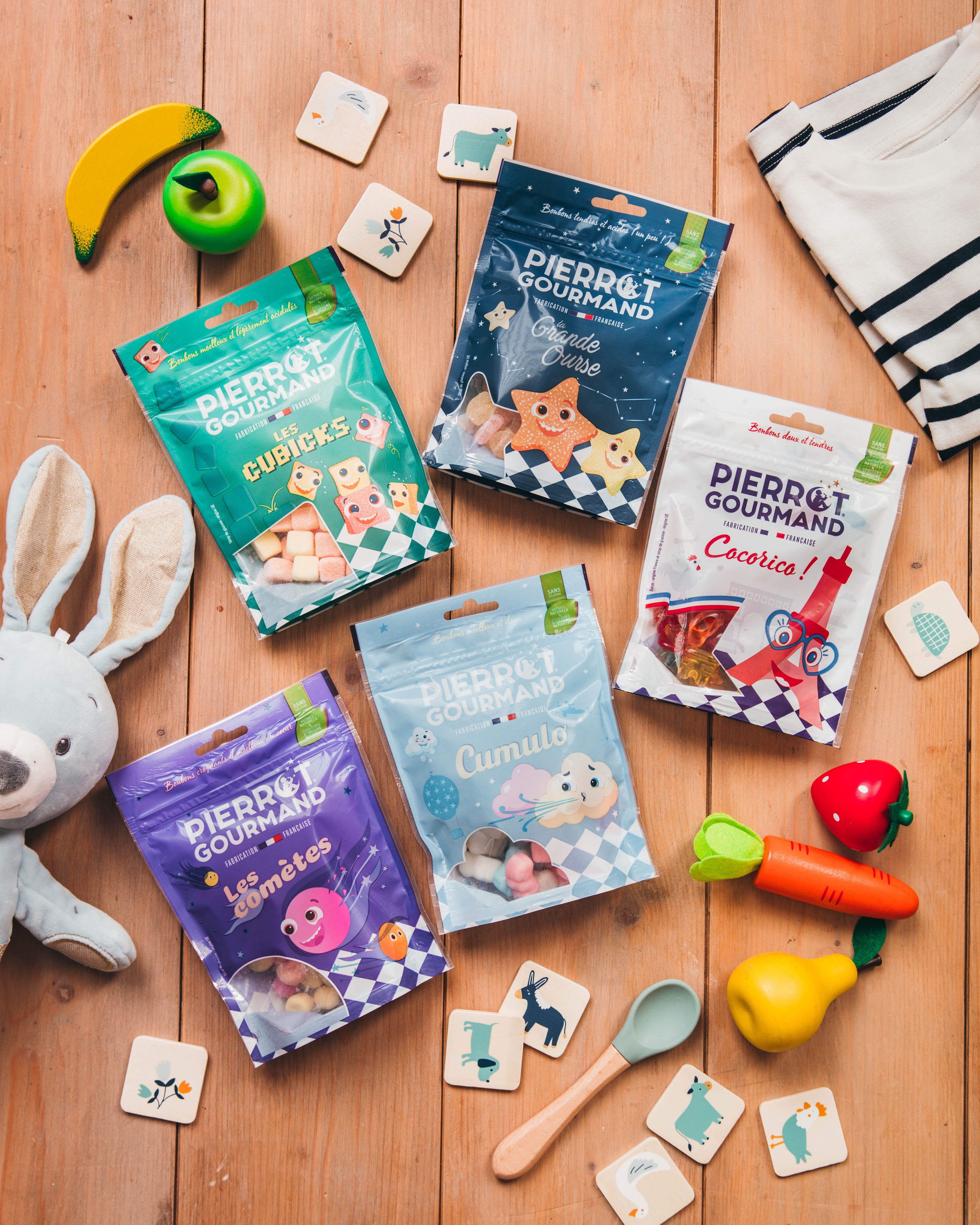 Lot de 5 références sachets bonbons Pierrot Gourmand et une surprise !