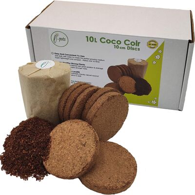 Compost senza torba di cocco cocco | Dischi per terreno compresso | Rende 10L