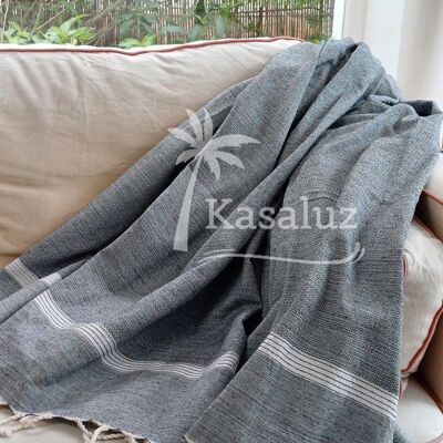 Fouta, Blanket or Square Tablecloth Bohemian Greyish Blue 2X2 M
