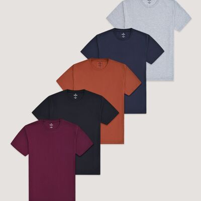 Confezione da 5 magliette in cotone Smart Fit: marrone, ruggine, nero, blu navy, grigio mélange