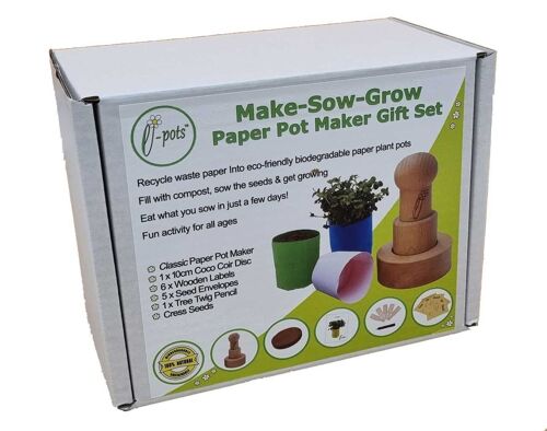 Paper Pot Maker 'Make-Sow-Grow' Eco Friendly Gift Set | Includes seeds and soil