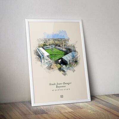 Rugby poster watercolor Jean Dauger rugby Bayonne stadium