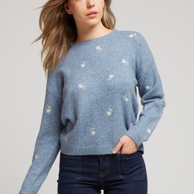 YVETTE - Soft floral embroidered sweater with round neck