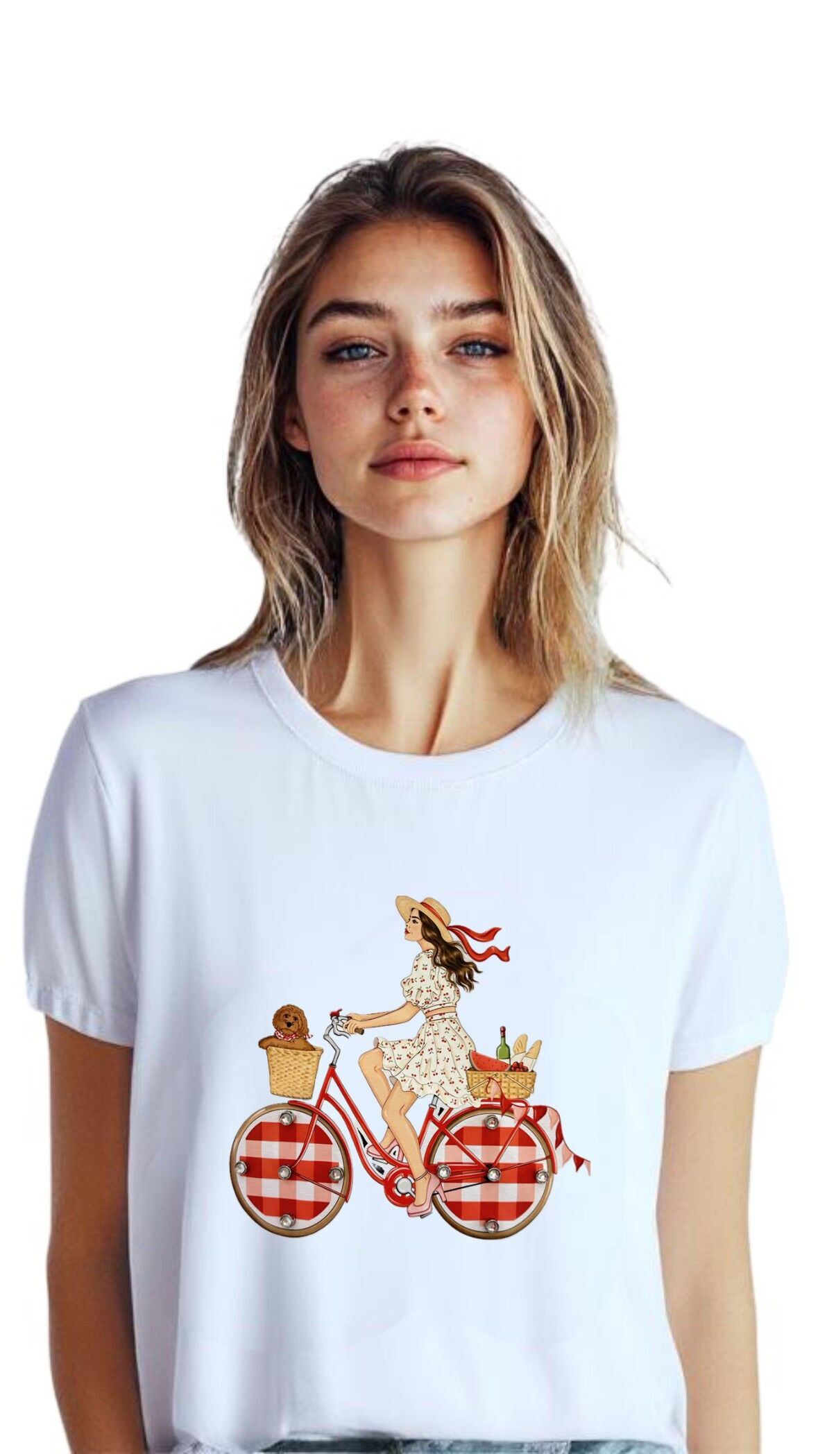 Weißes Kurzarm-Fahrrad-T-Shirt mit kleinen gestickten Rauten